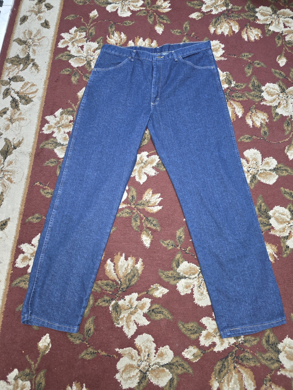 Wrangler Men’s Slim Dark Blue Jeans with Tan Leather Patch